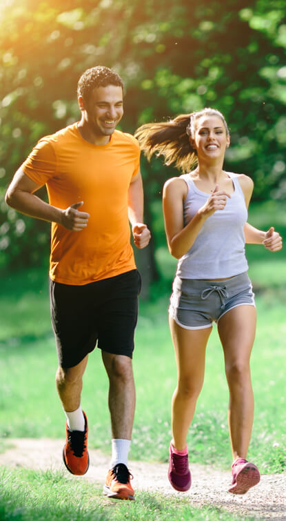 two people running